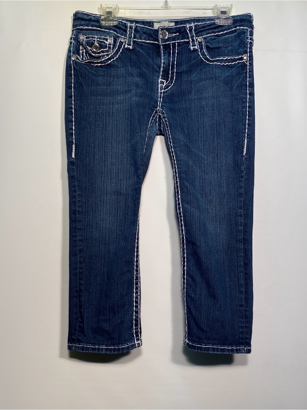 L.A. idol Dark Blue Capris with White Contrast Stitching